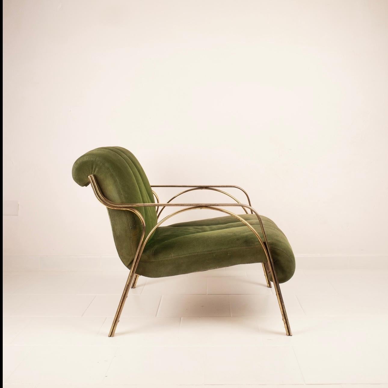 Vittorio Gregotti 1960er Jahre Grüner Wildleder-Sessel (Stahl) im Angebot