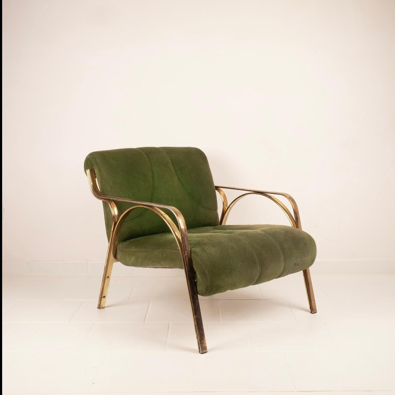 Vittorio Gregotti Green Suede 60s Armchair For Sale 2