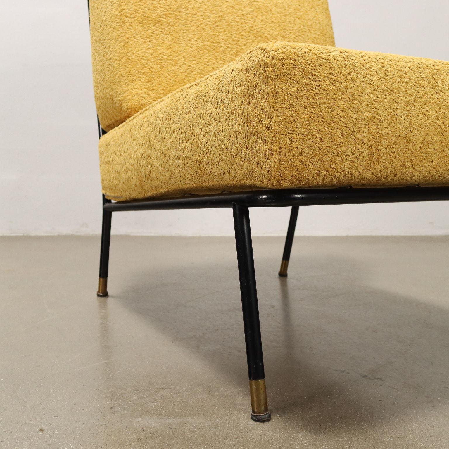 Enameled 1960s armchair in ochre fabric For Sale