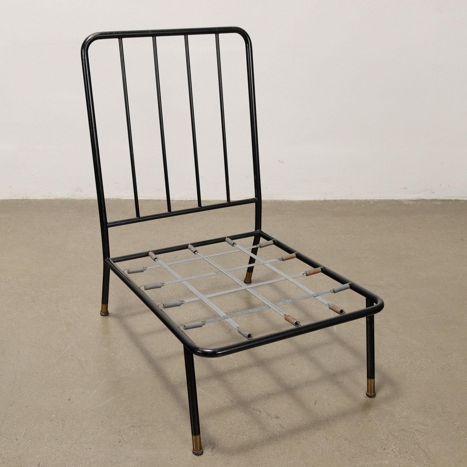 Sessel aus ockerfarbenem Stoff, 1960er Jahre (Metall) im Angebot