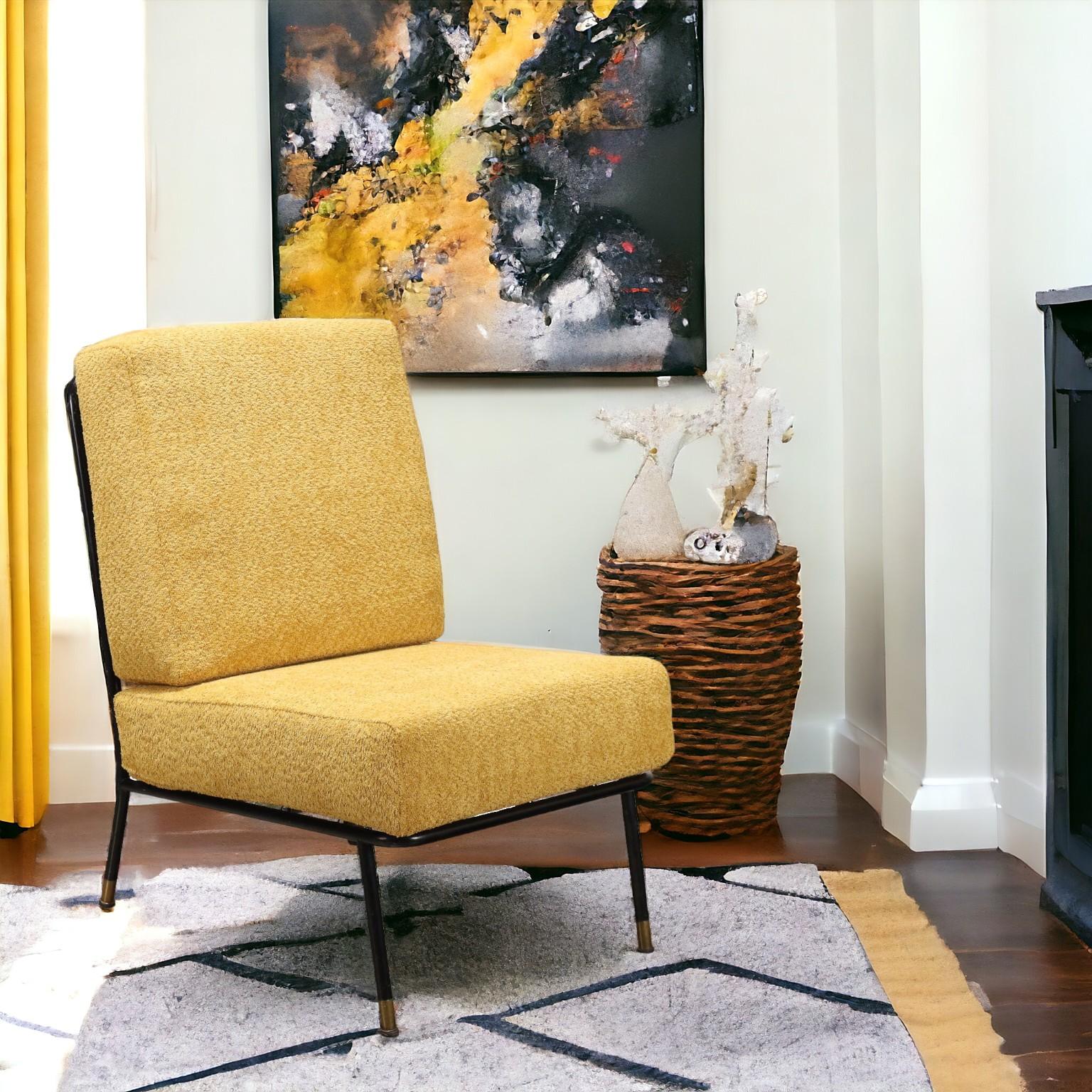 1960s armchair in ochre fabric For Sale 1