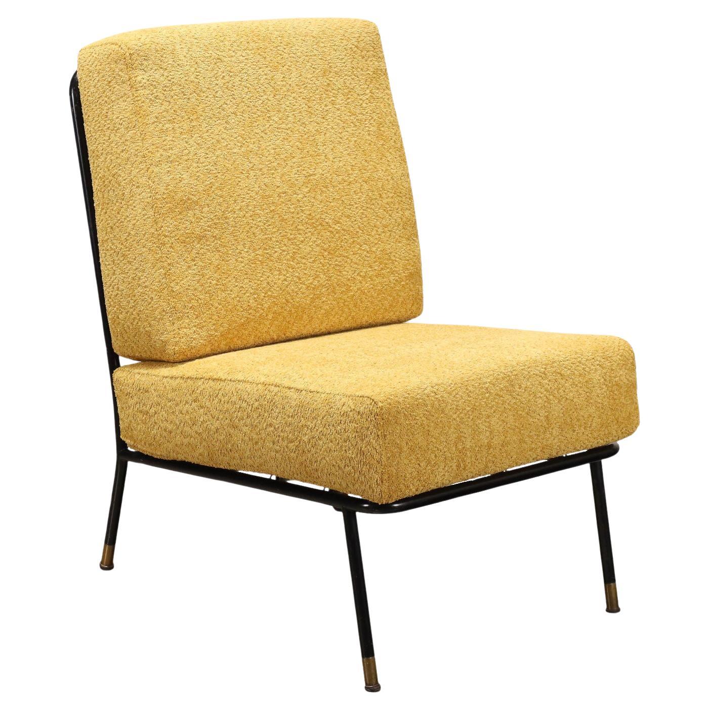 Sessel aus ockerfarbenem Stoff, 1960er Jahre