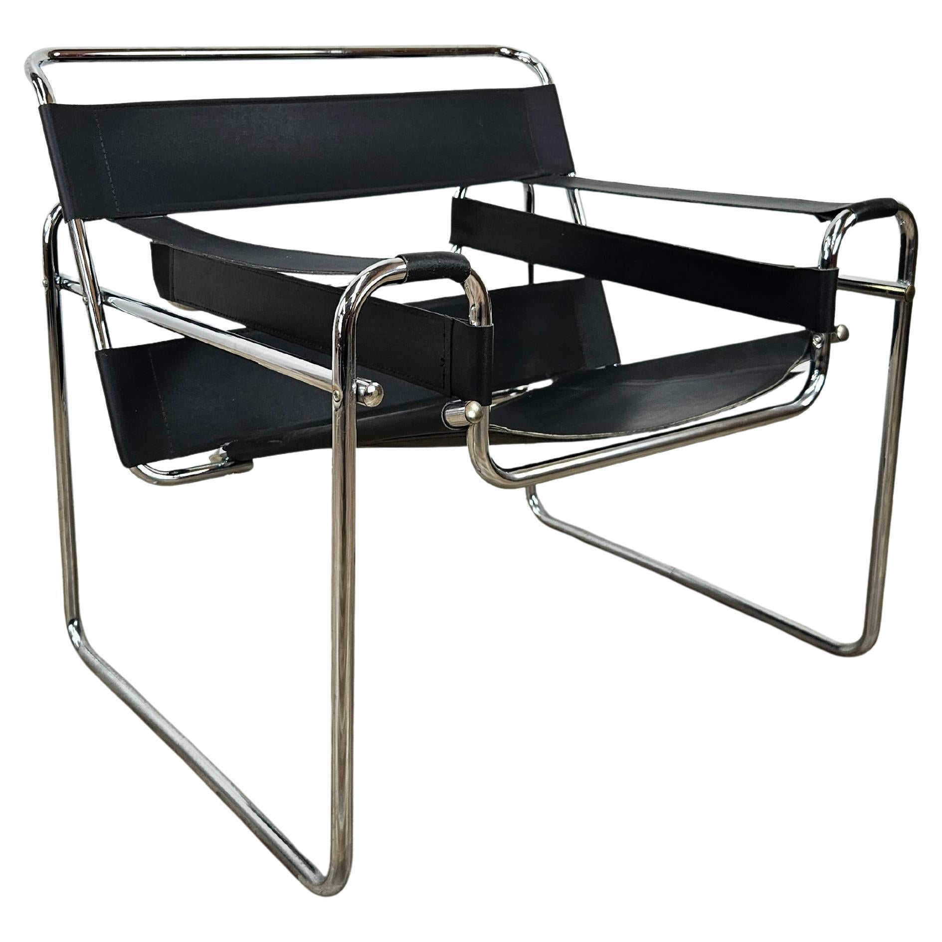 1970s armchair made of chrome tubing and black leather