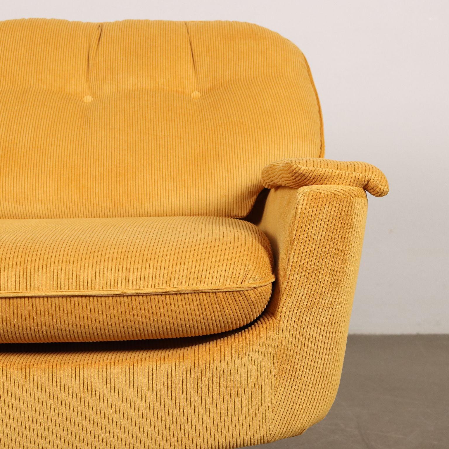 Mid-Century Modern 1970s yellow corduroy armchair, restored For Sale