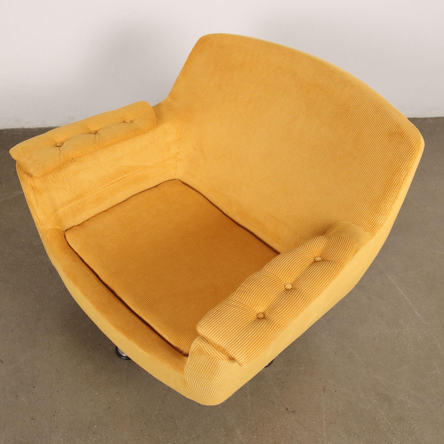 Late 20th Century 1970s yellow corduroy armchair, restored For Sale