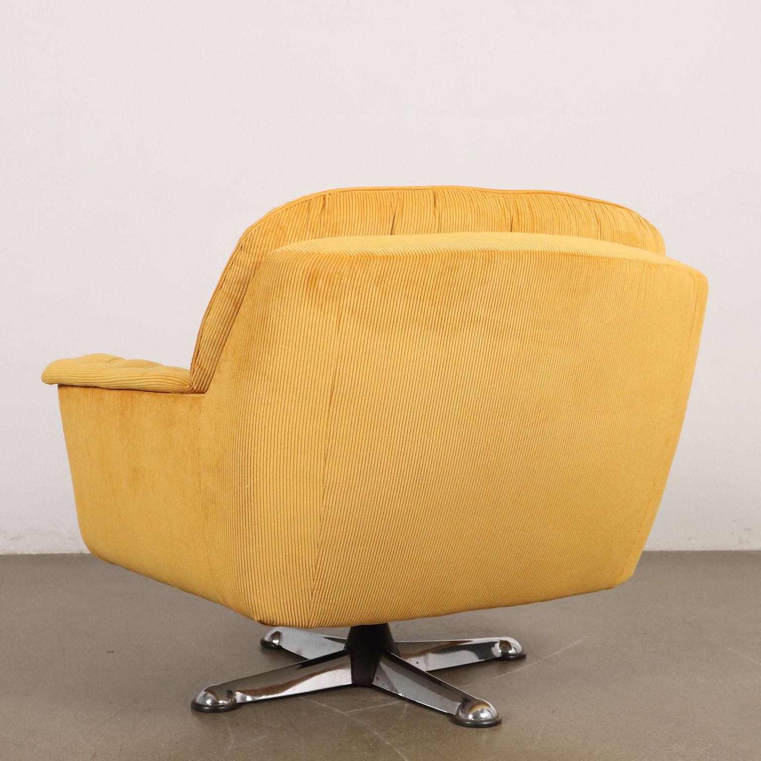 Velvet 1970s yellow corduroy armchair, restored For Sale