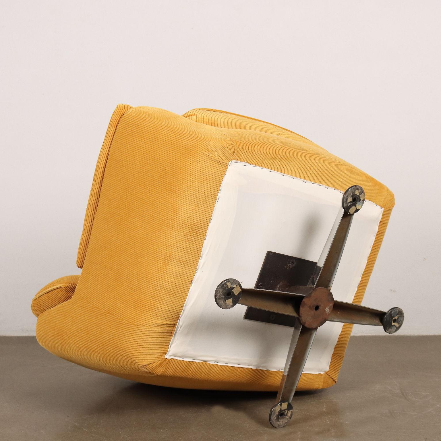 1970s yellow corduroy armchair, restored For Sale 1
