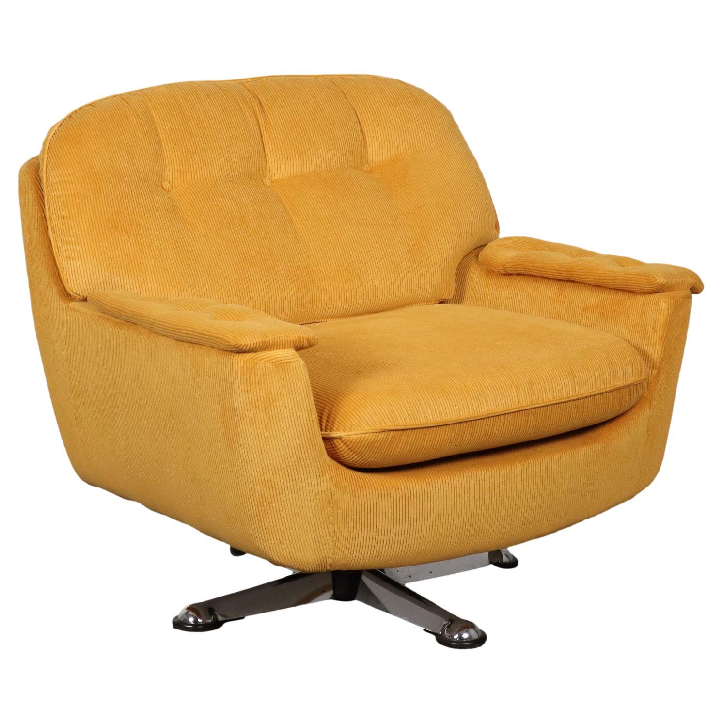 1970s yellow corduroy armchair, restored For Sale