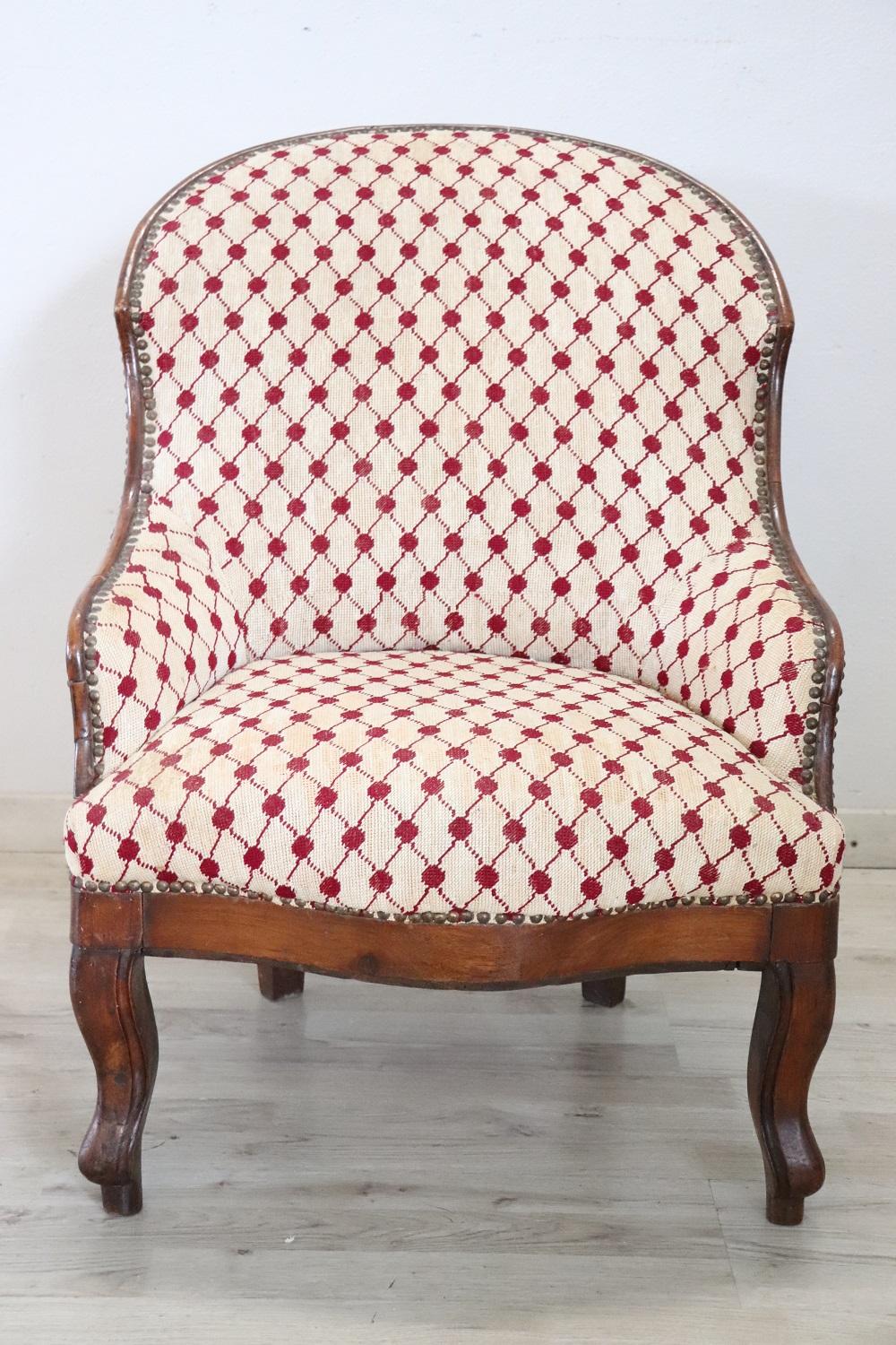 Italian 19th Century Antique Walnut Armchair For Sale