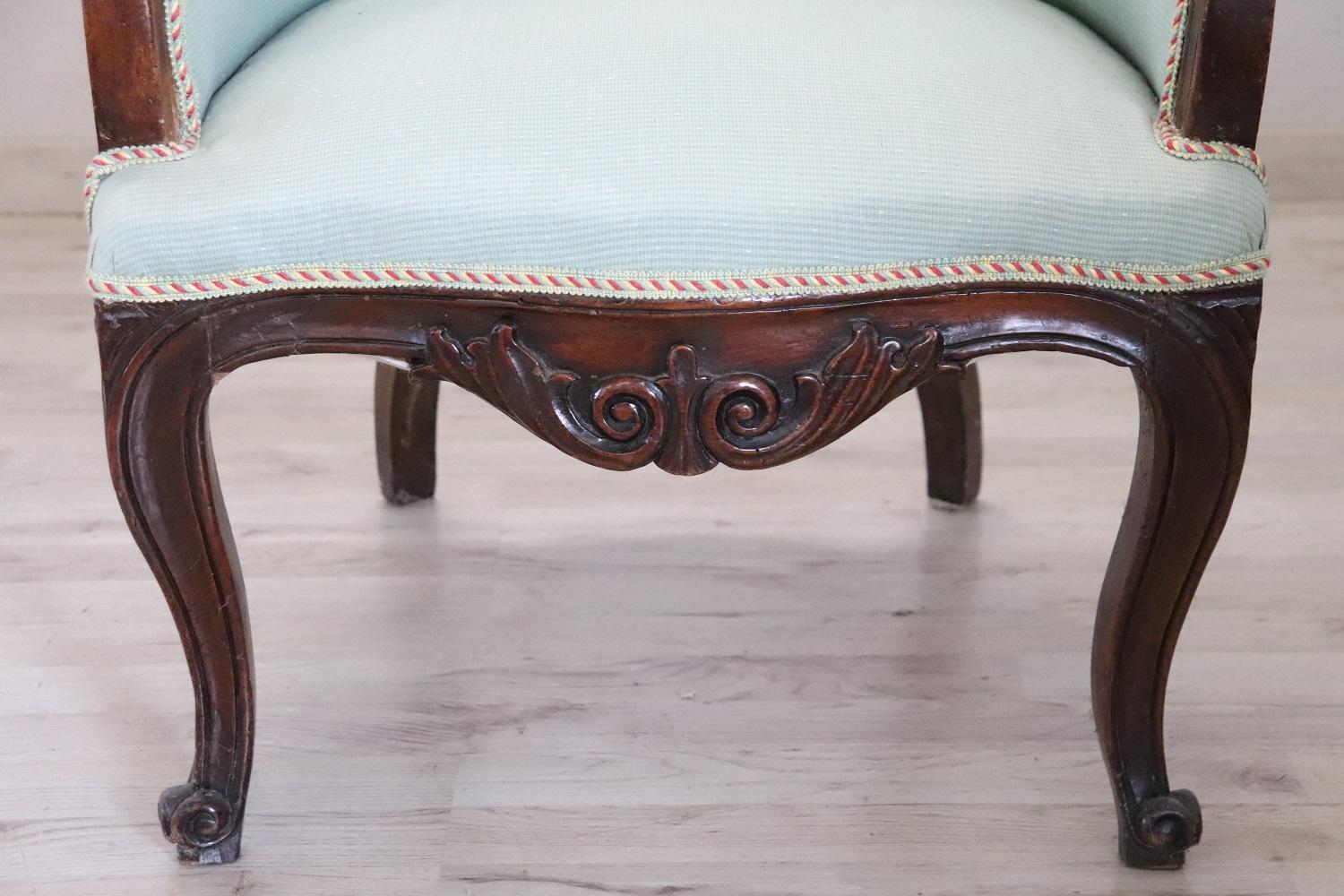 Italian 19th Century of the Period Louis Philippe Antique Walnut Armchair For Sale