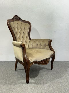 Antique Luigi Filippo Armchair in Mahogany Capitonné Lining Italy '800