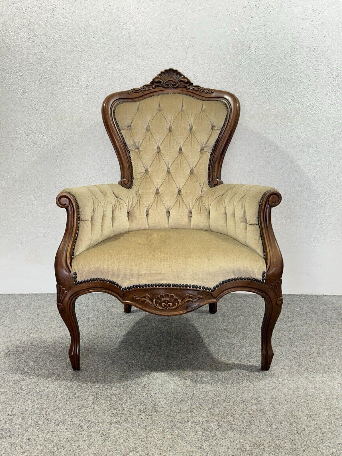 Italian Antique Luigi Filippo Armchair in Mahogany Capitonné Lining Italy '800 For Sale