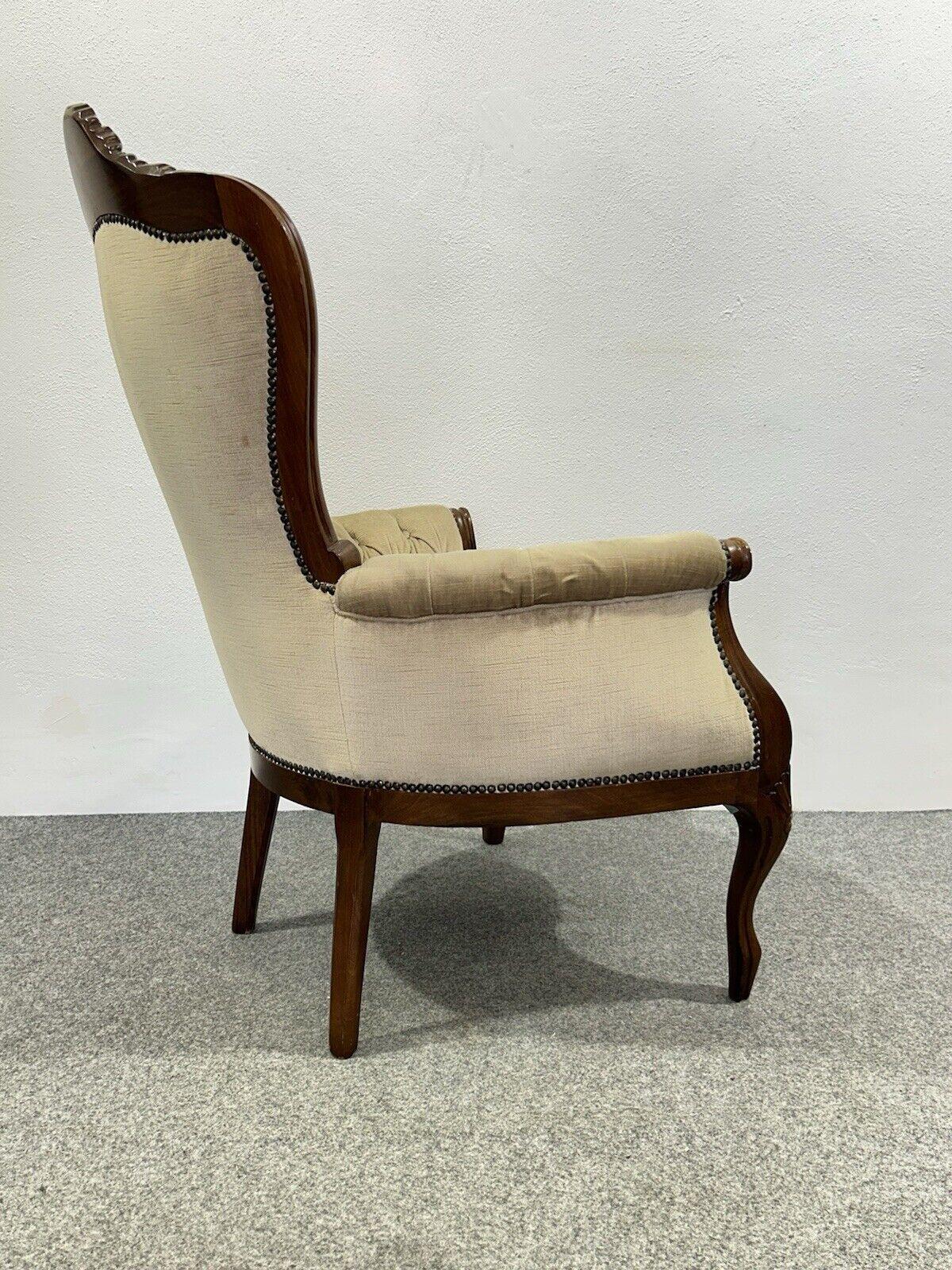 Early 19th Century Antique Luigi Filippo Armchair in Mahogany Capitonné Lining Italy '800 For Sale