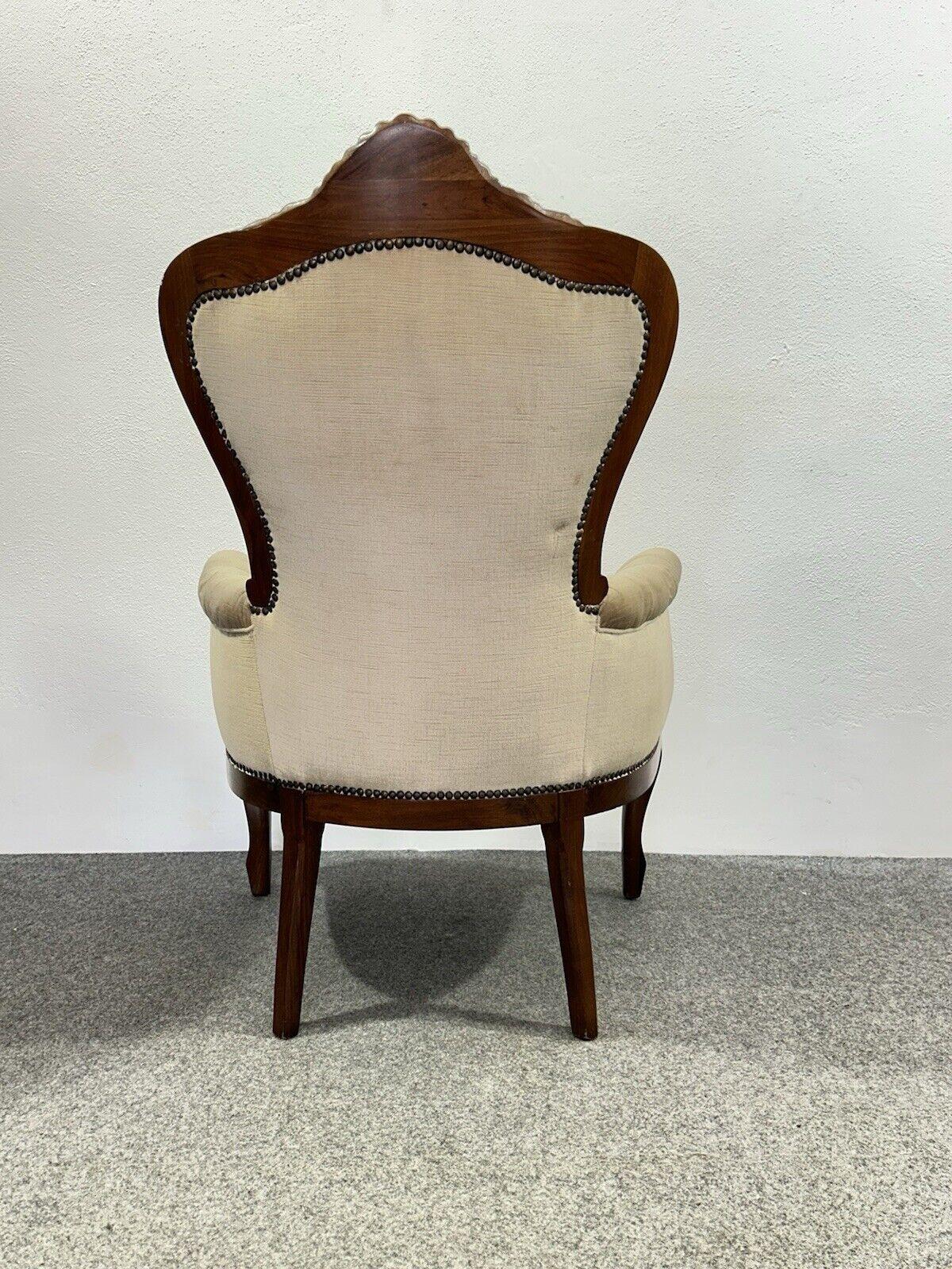 Fabric Antique Luigi Filippo Armchair in Mahogany Capitonné Lining Italy '800 For Sale