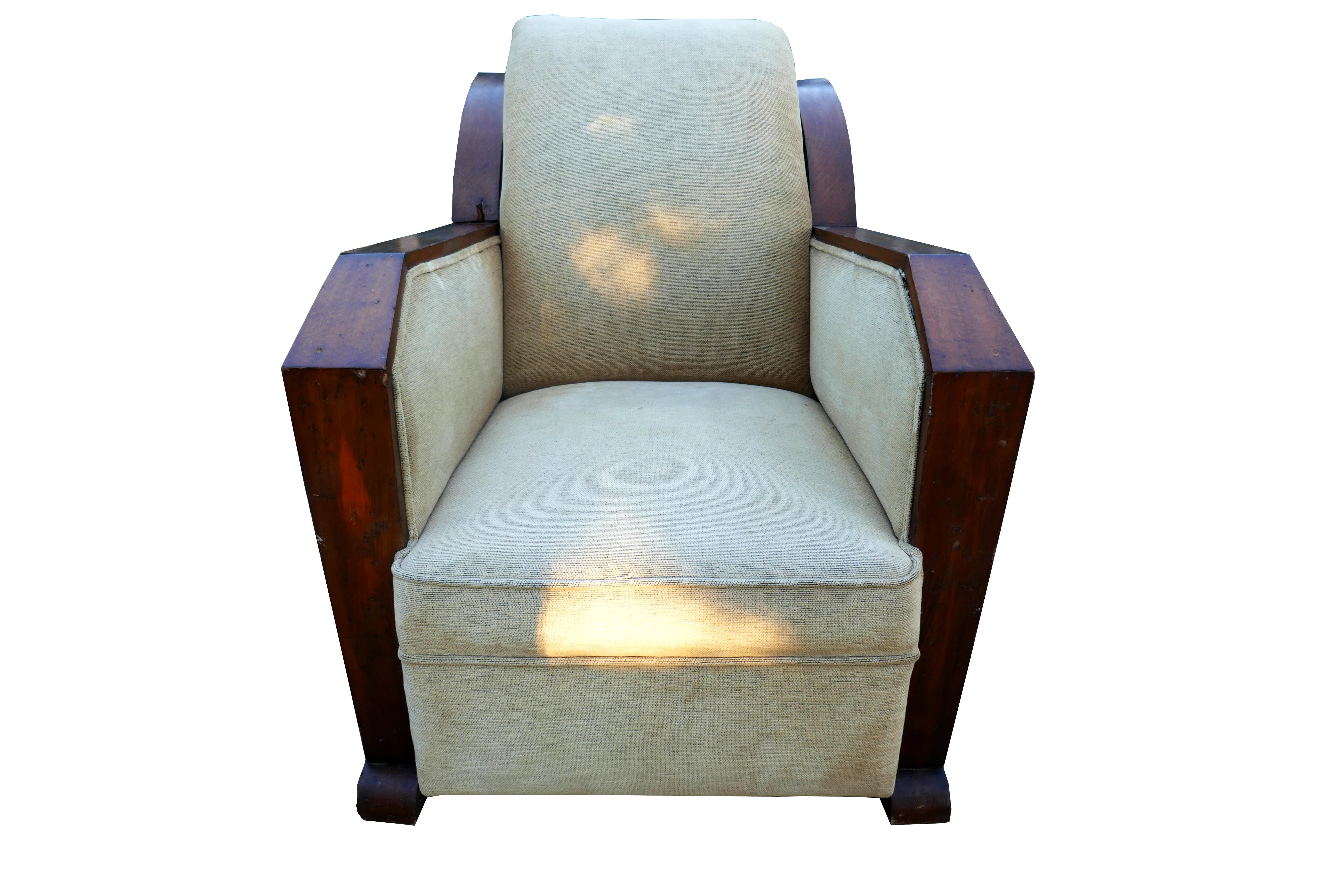 Fabric French Art Deco armchair, possible Maison Dominique  For Sale