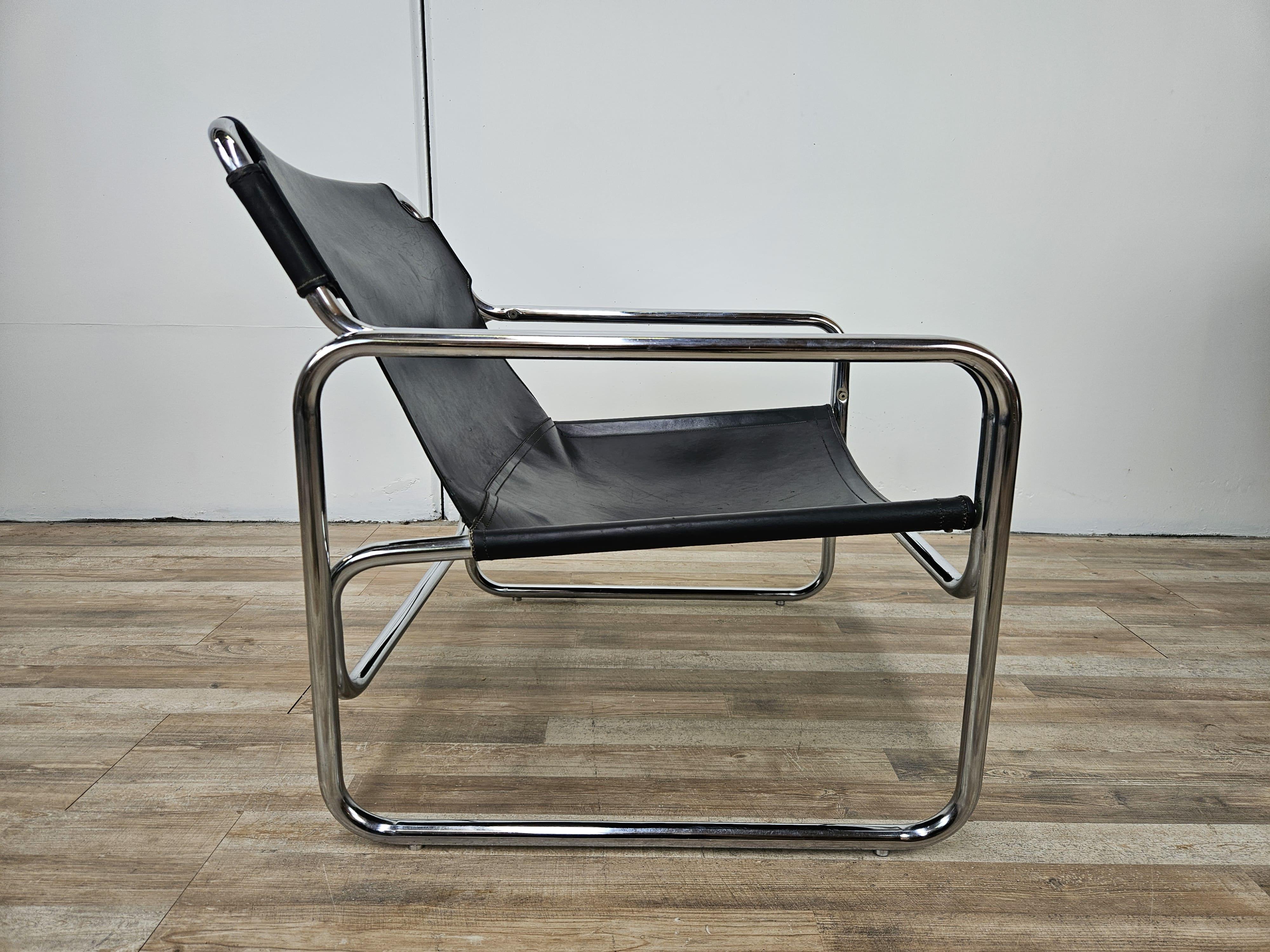 Late 20th Century Poltrona Attico di Antonello Mosca in pelle nere e acciaio tubolare, anni '70
