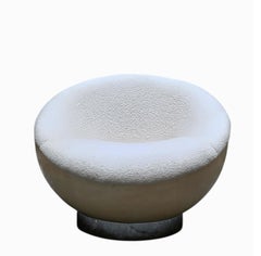 Space Age "Ball" Swivel Armchair in Fiberglass and White Bouclé, Italy 60s
