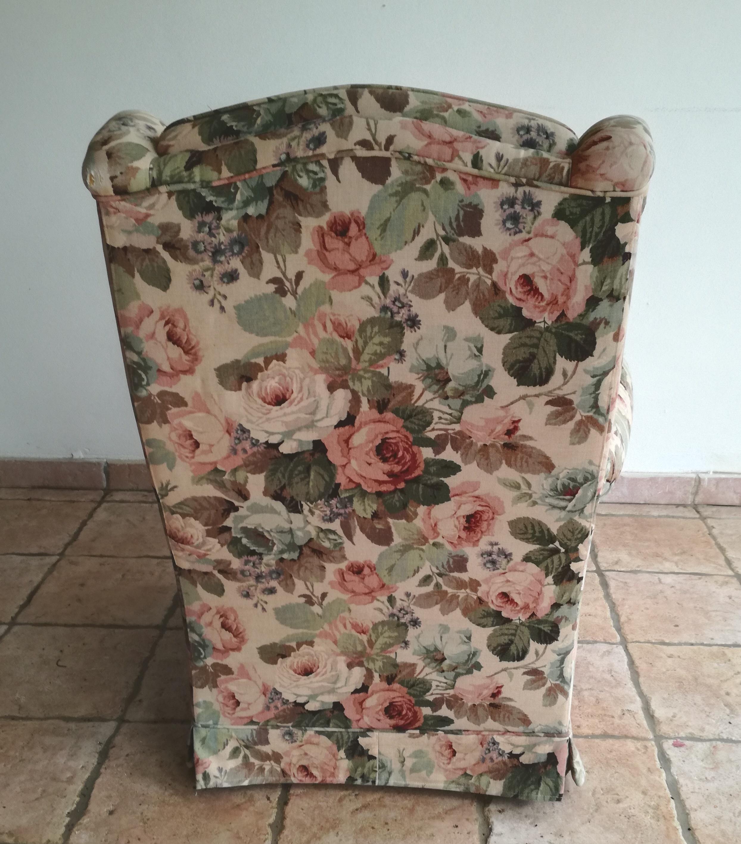 Italiano Poltrona Bergere in Tessuto Sanderson, Anni 70 in vendita
