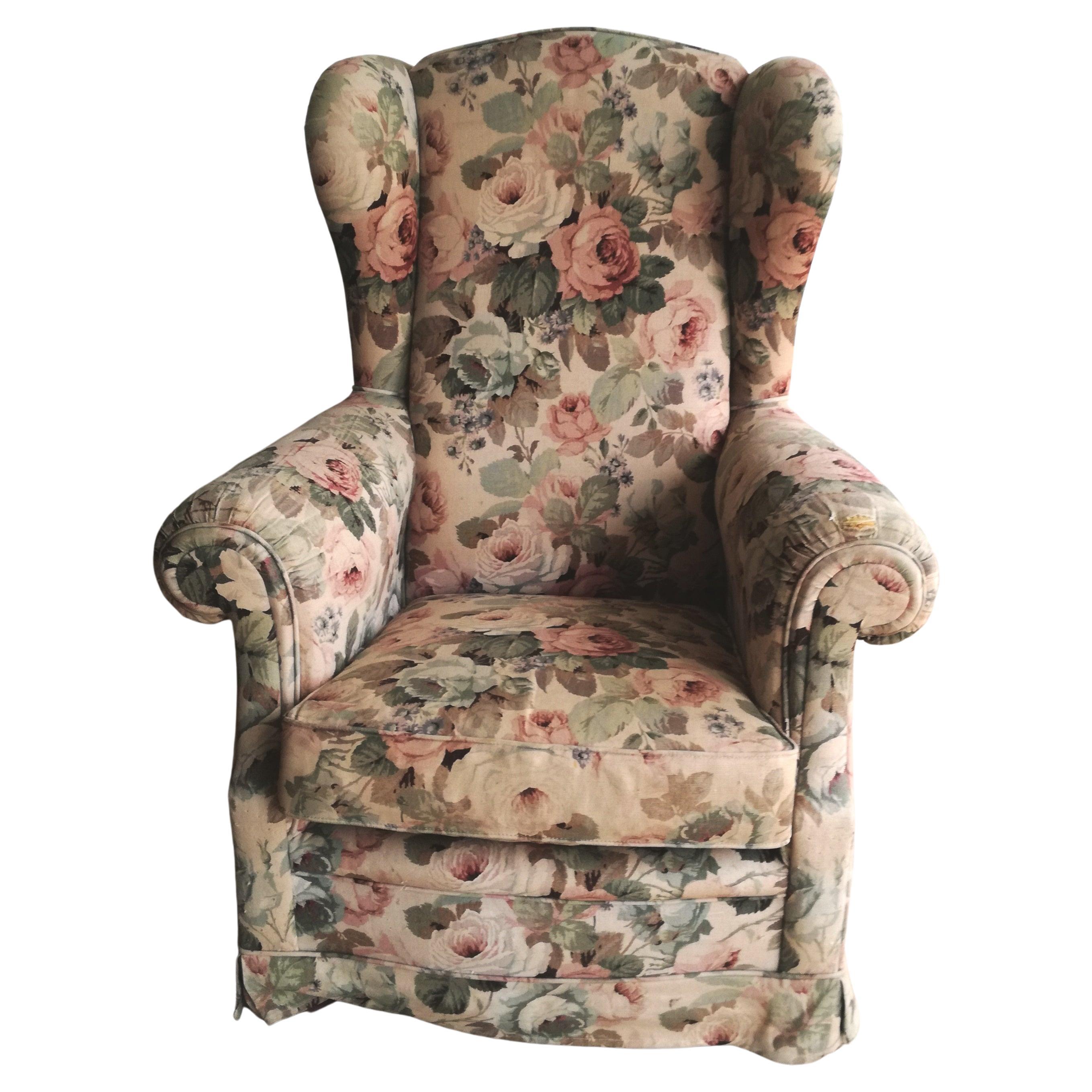 Poltrona Bergere in Tessuto Sanderson, Anni 70 For Sale at 1stDibs