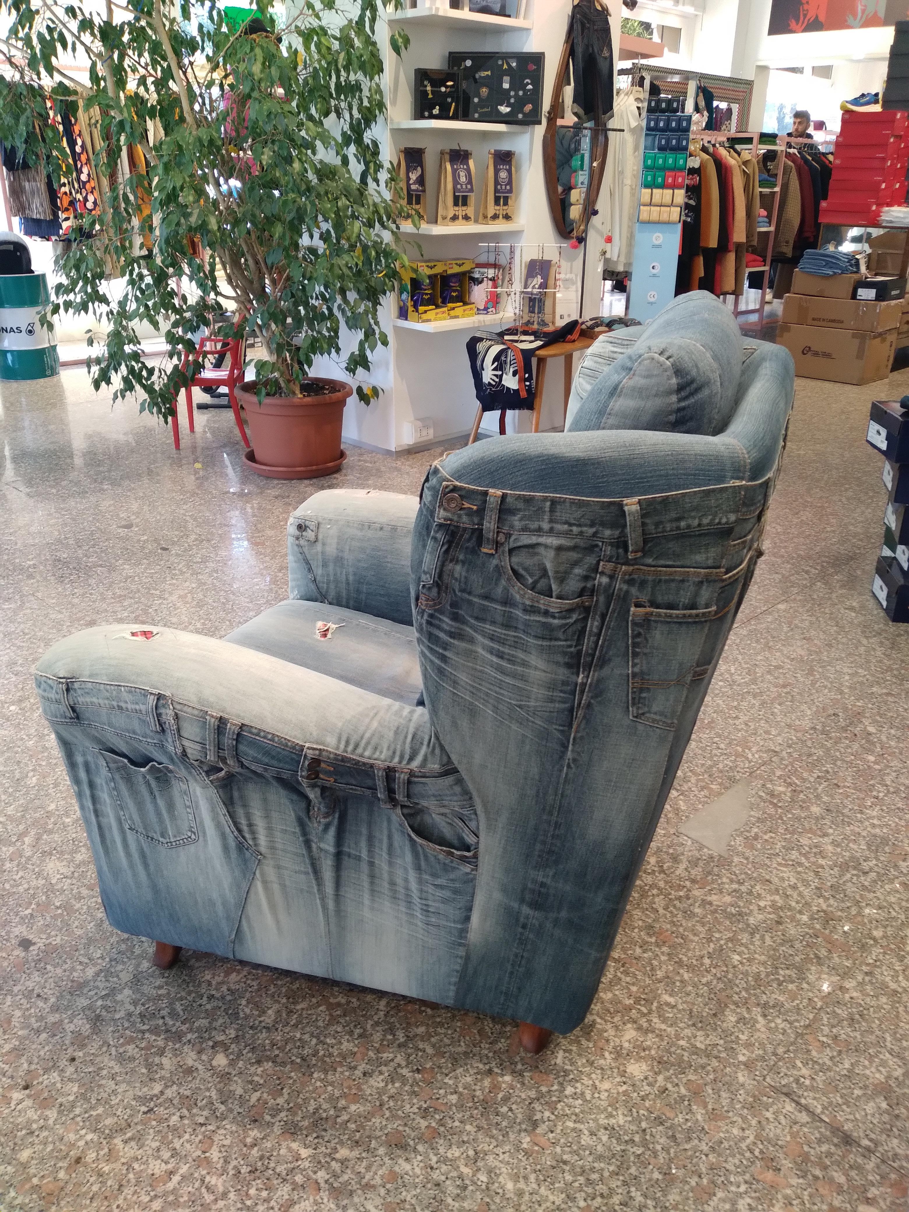 Bergere Mid-Century Modern Jeans Vintage Sessel  (Italienisch)