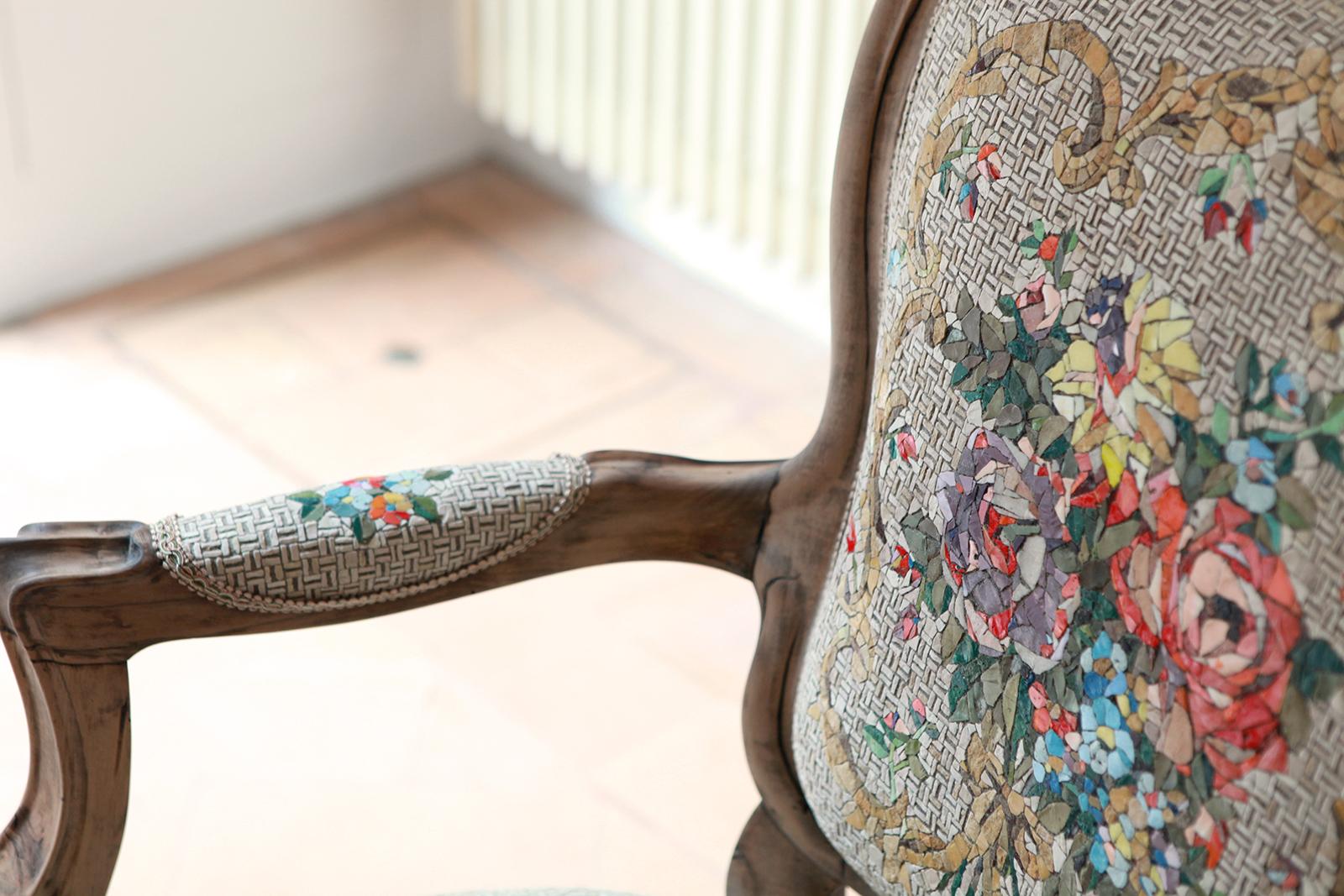 Stone Poltrona Bouquet Antique Armchair by Yukiko Nagai For Sale