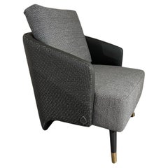 Brigitte woven leather armchair with fabric seat and back cushion