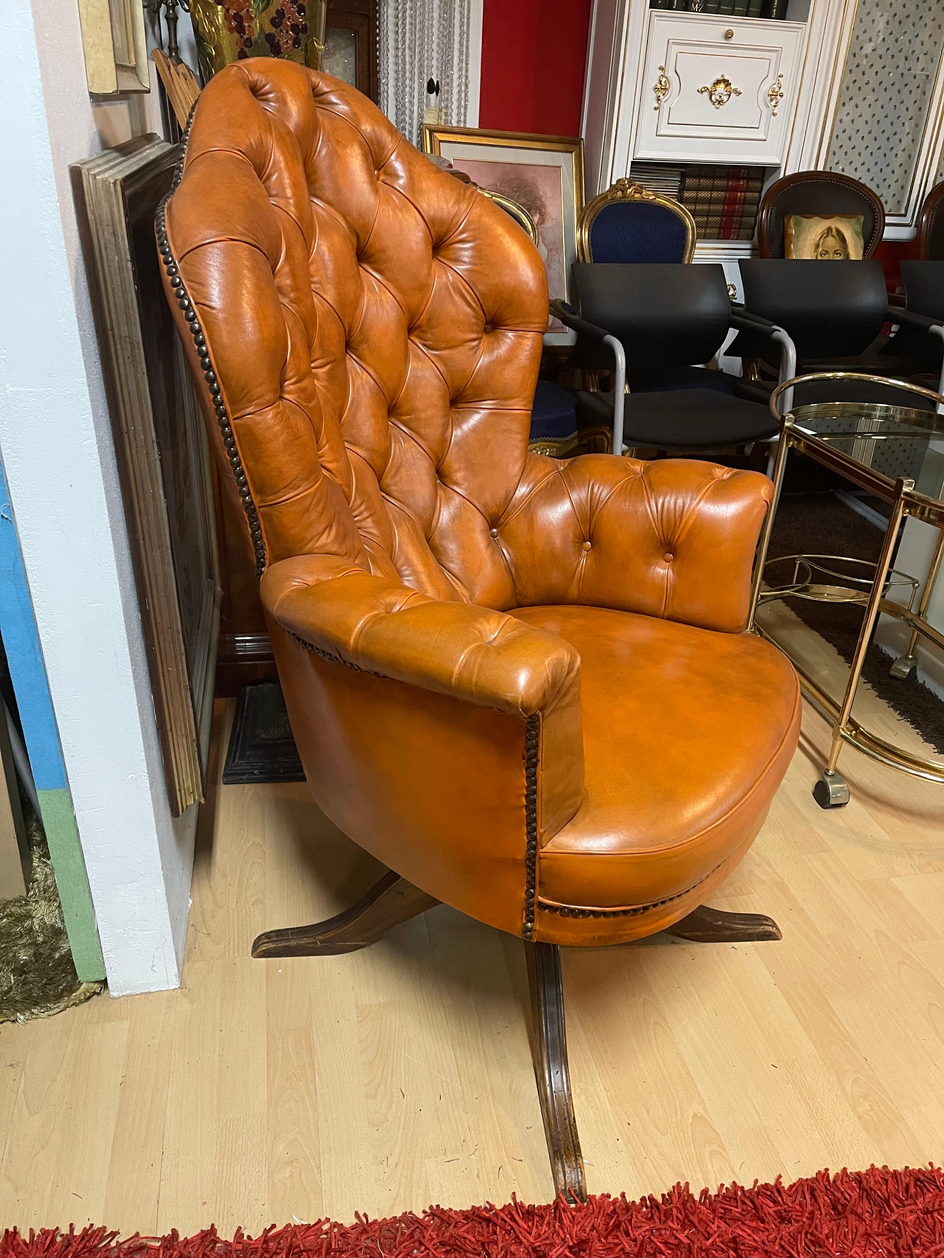 Chesterfield leather swivel armchair italy 1980s For Sale 4