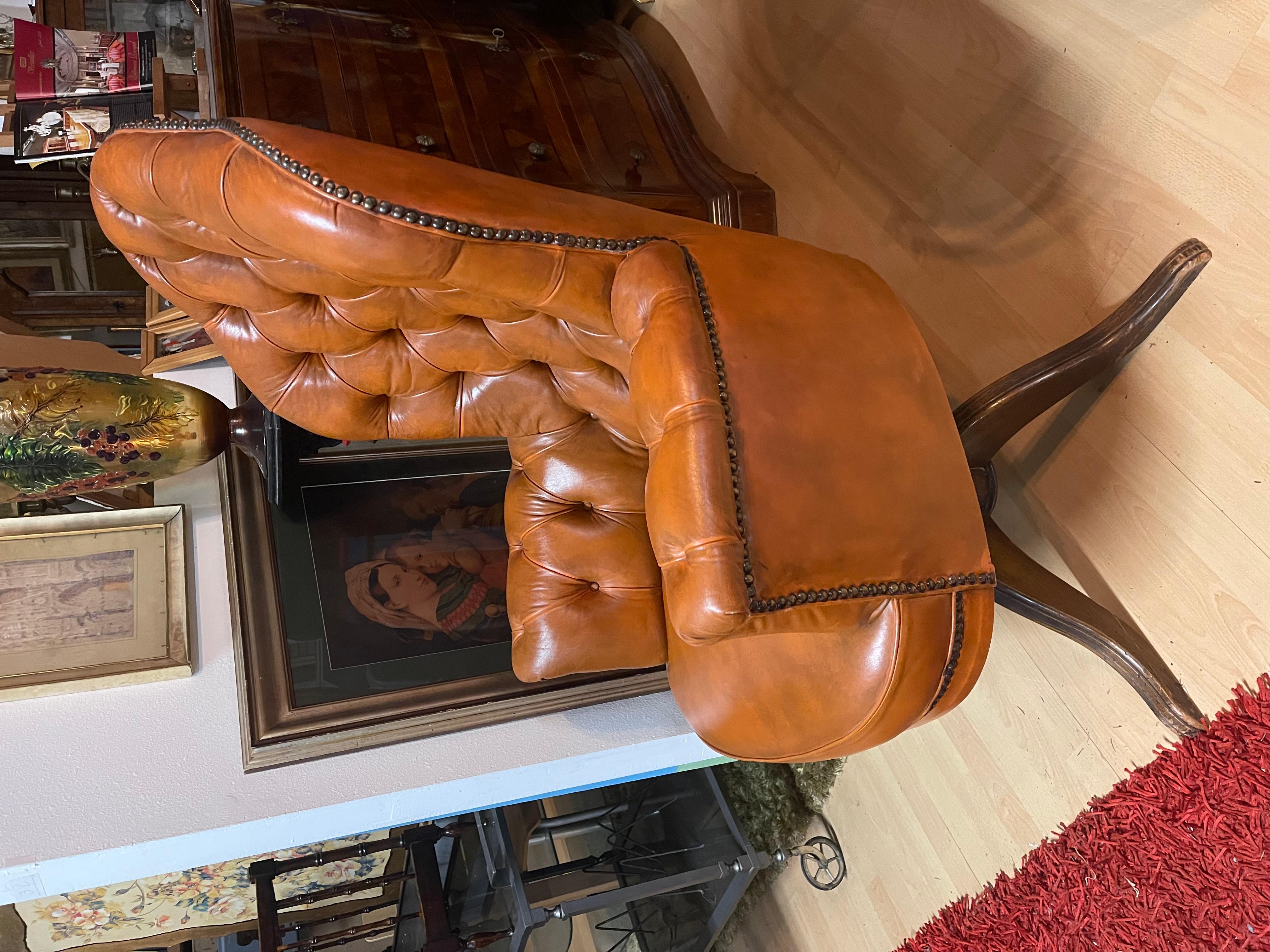 Chesterfield leather swivel armchair italy 1980s For Sale 1