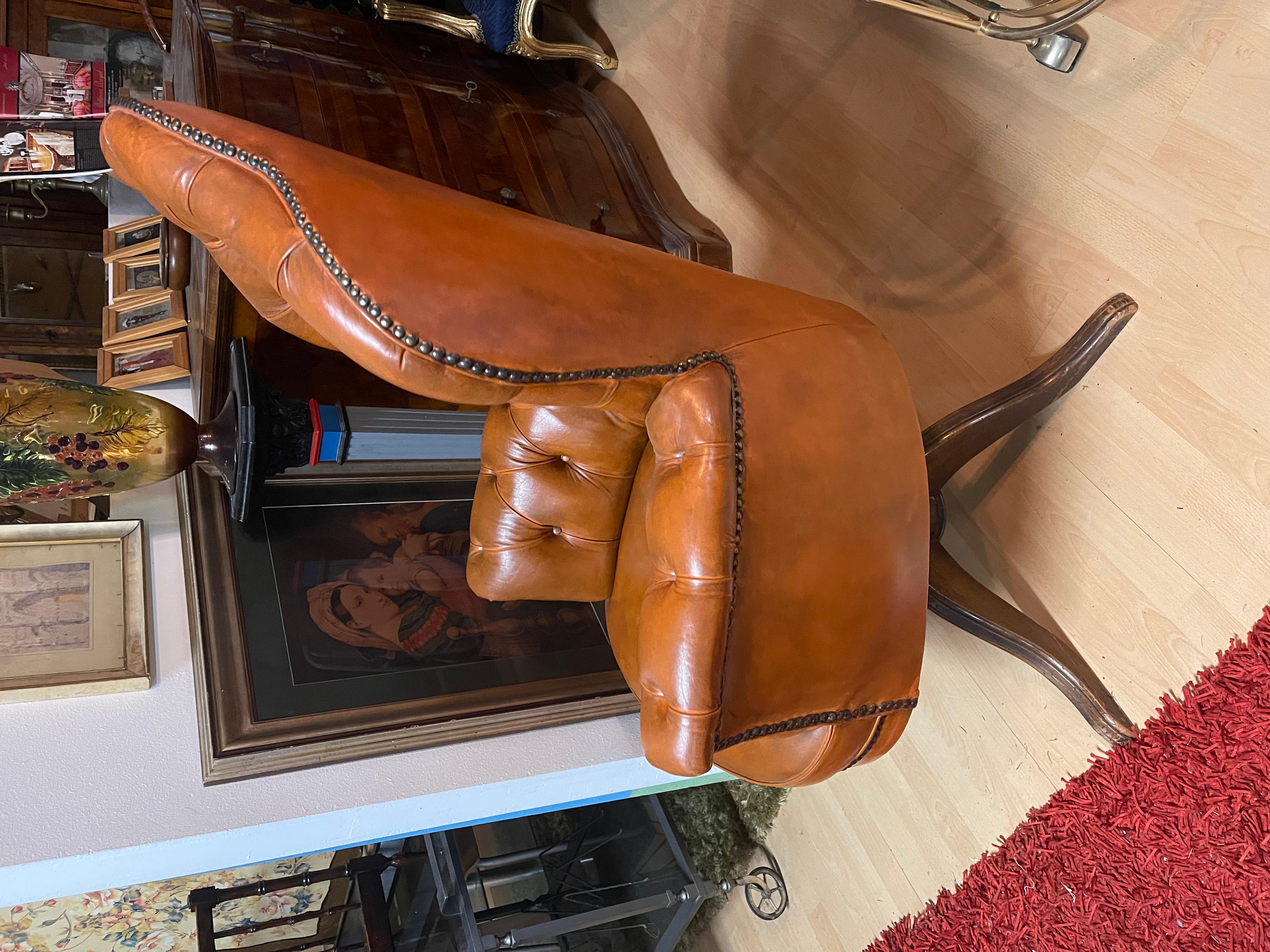 Chesterfield leather swivel armchair italy 1980s For Sale 2