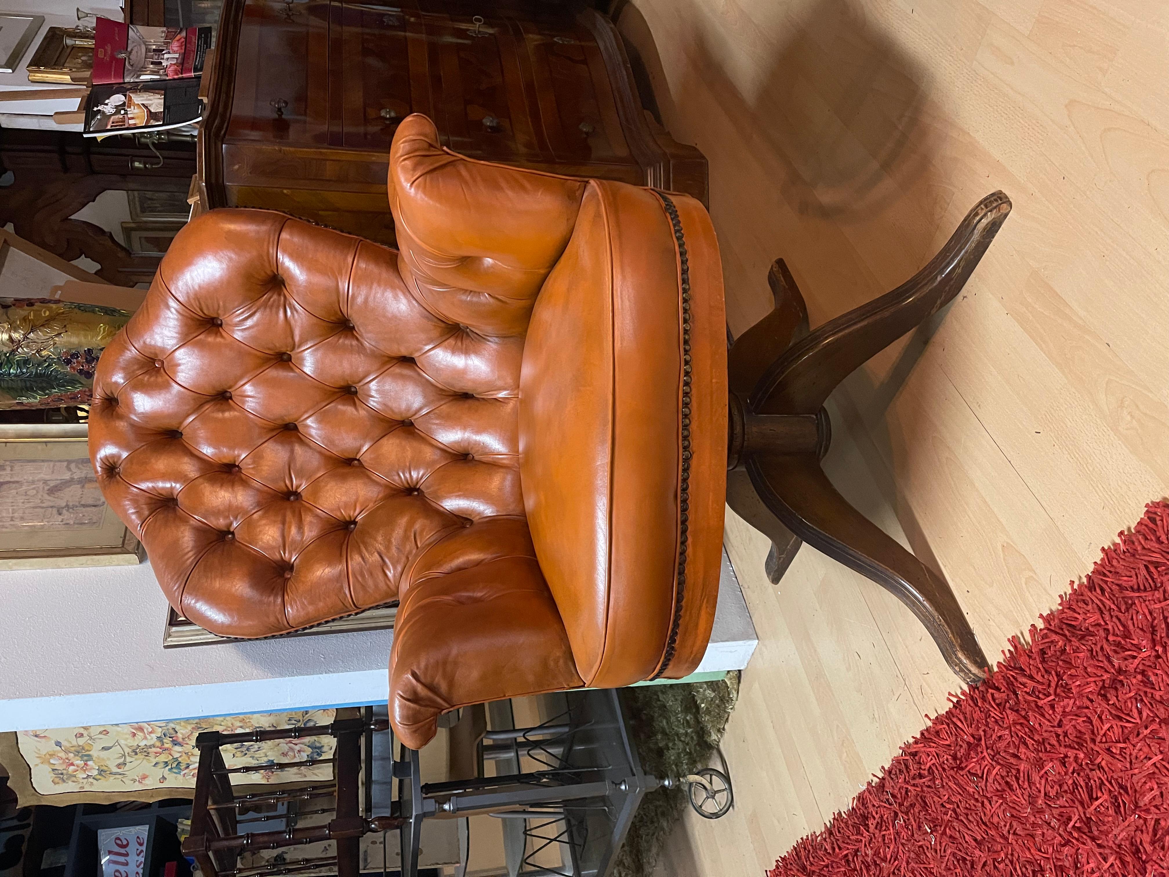 Chesterfield leather swivel armchair italy 1980s For Sale 3