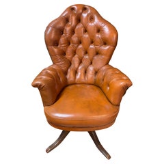 Chesterfield leather swivel armchair italy 1980s