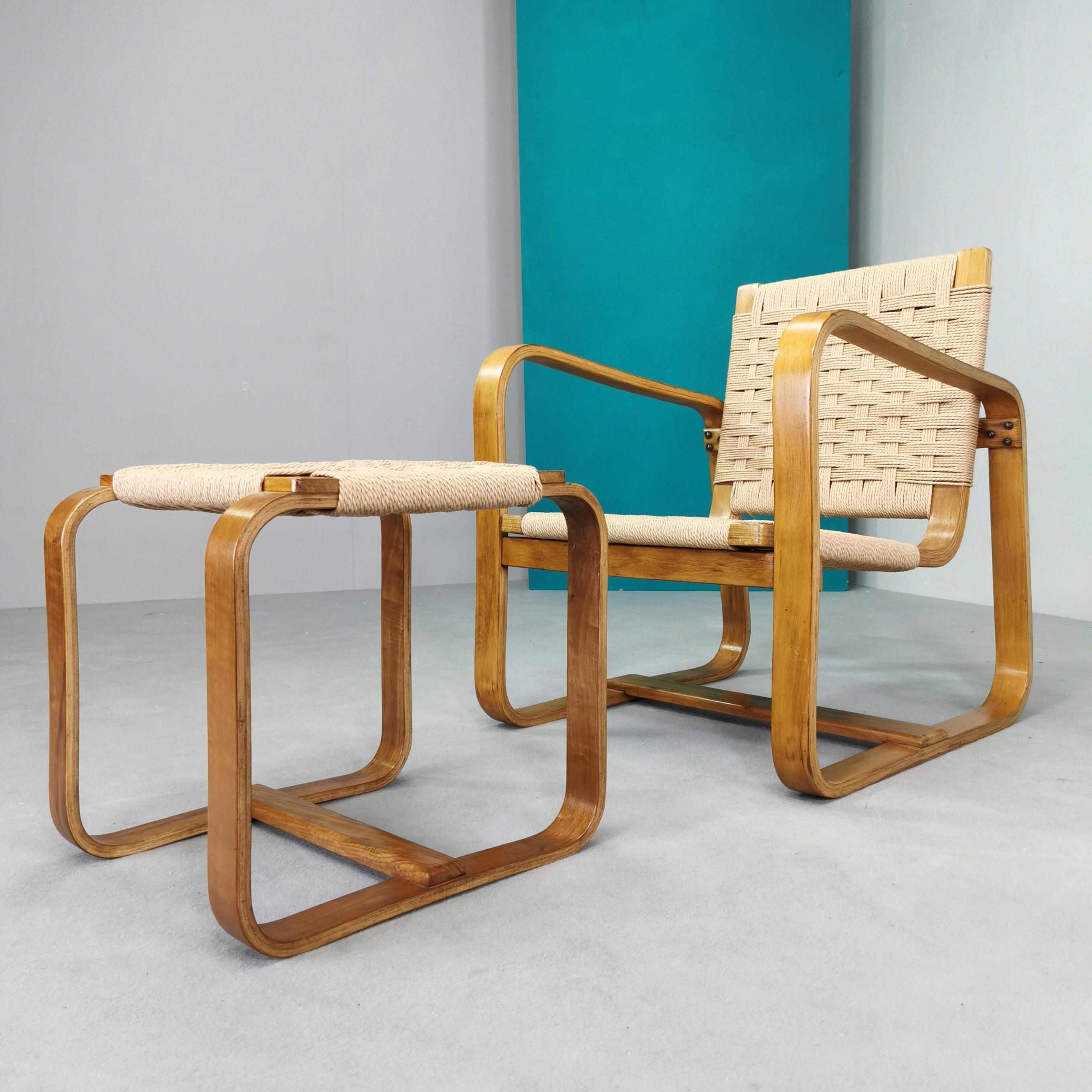 Poltrona con Pouf Giuseppe Pagano 1938 (Arredi Bocconi Milano) Moderno de mediados de siglo en venta