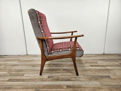 Italian 1950s wood and fabric reading armchair
