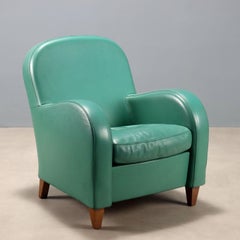 Fauteuil « Daisy » de Poltrona Frau en cuir des années 80-90, couleur tiffany