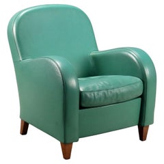 Fauteuil « Daisy » de Poltrona Frau en cuir des années 80-90, couleur tiffany