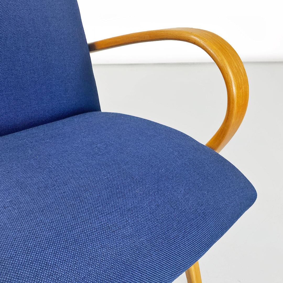 Danish mid-century beech wood and blue cotton armchair with armrests, 1960s 4