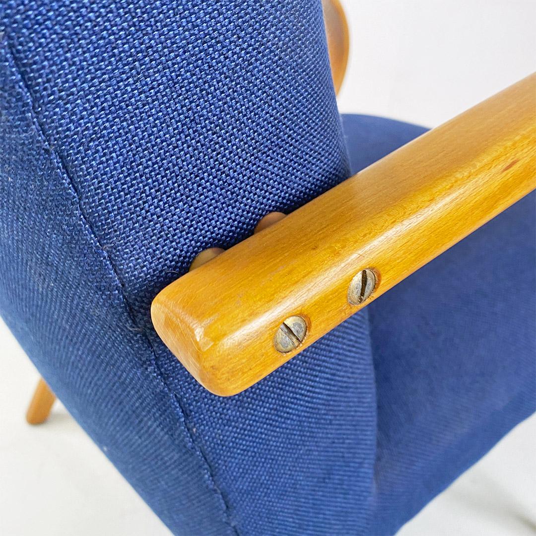 Danish mid-century beech wood and blue cotton armchair with armrests, 1960s 6