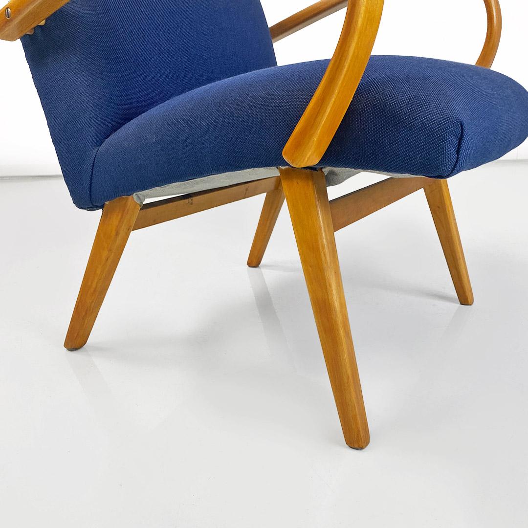 Danish mid-century beech wood and blue cotton armchair with armrests, 1960s 9