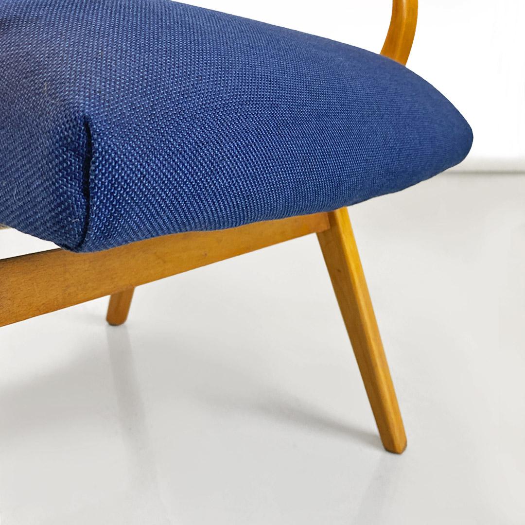 Danish mid-century beech wood and blue cotton armchair with armrests, 1960s 10