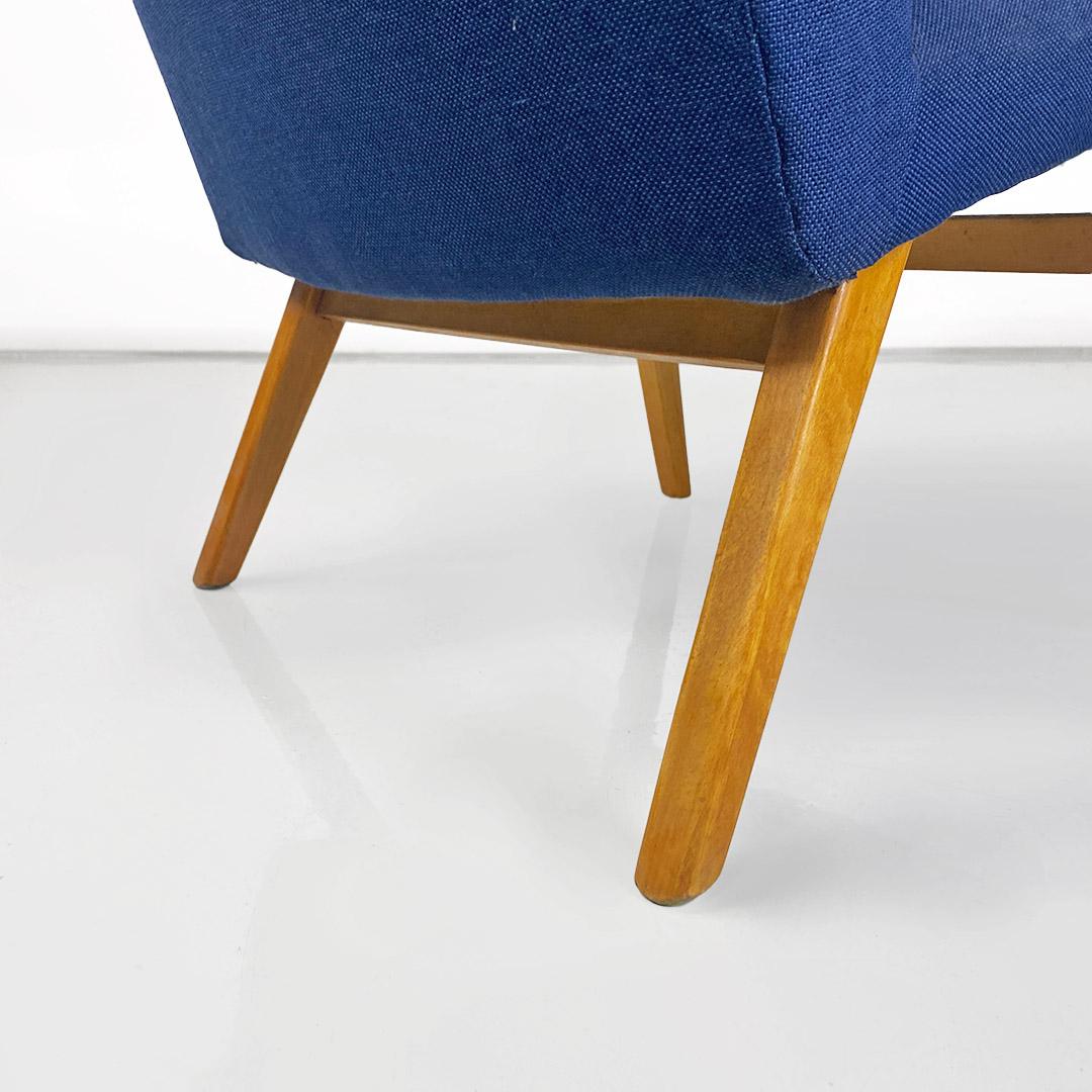 Danish mid-century beech wood and blue cotton armchair with armrests, 1960s 11