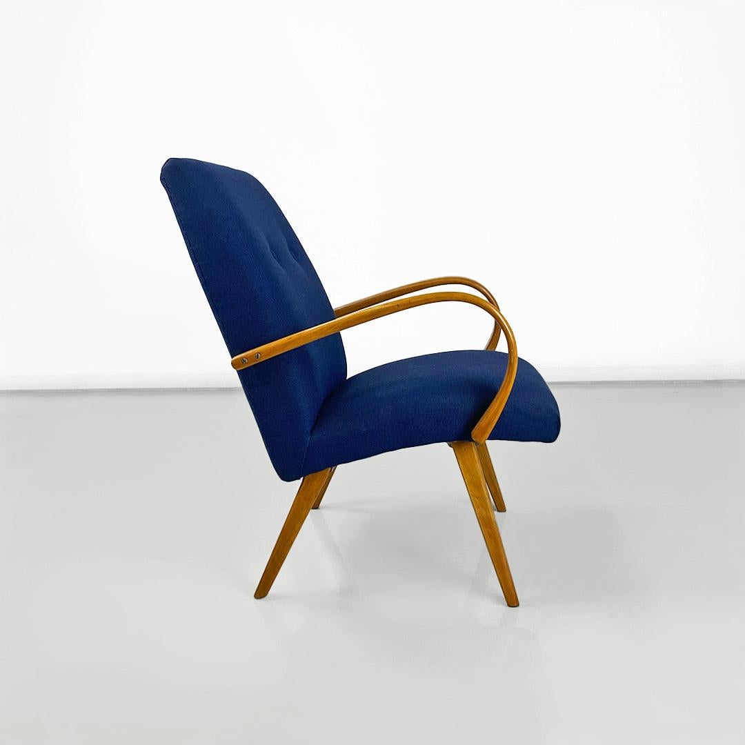 Mid-20th Century Danish mid-century beech wood and blue cotton armchair with armrests, 1960s