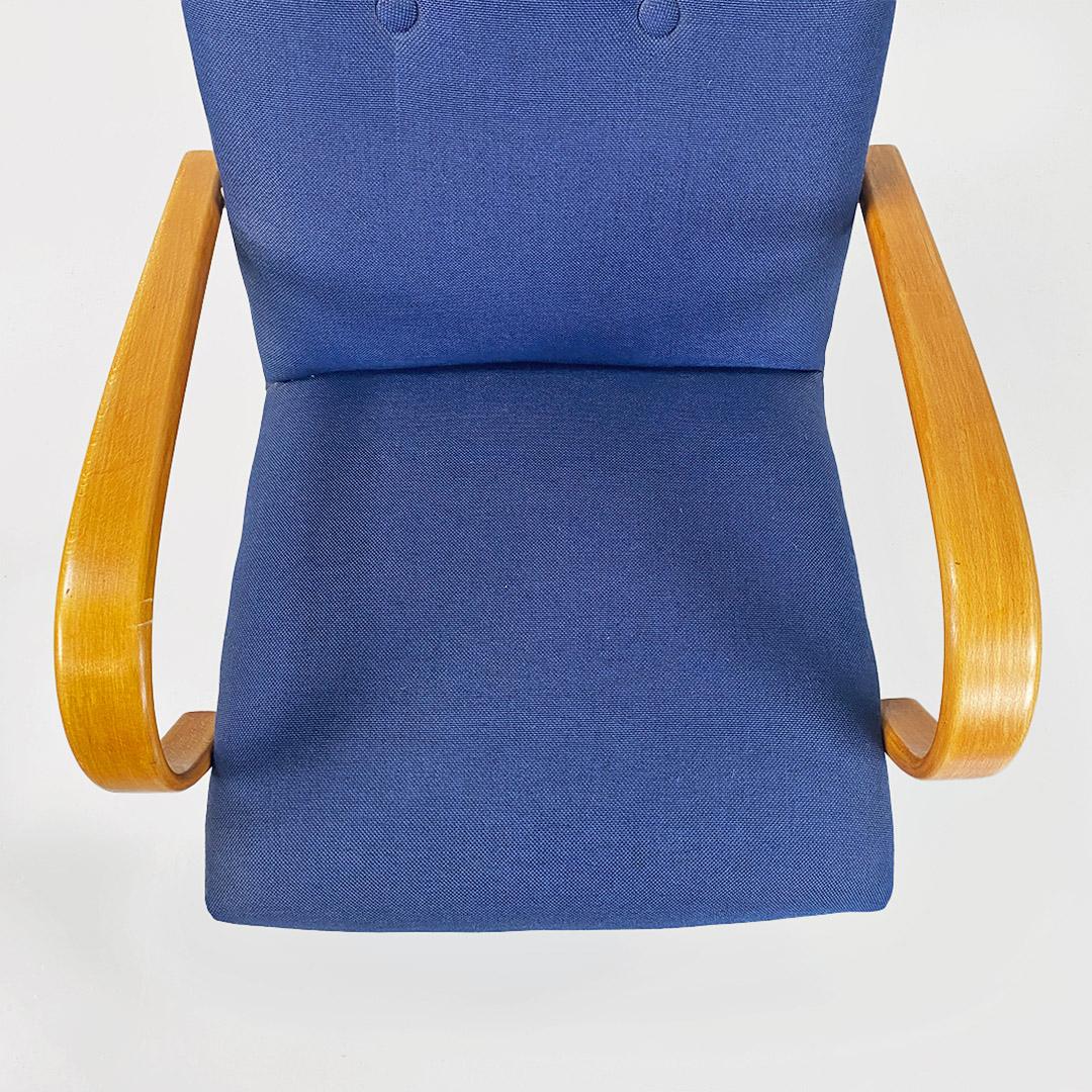 Danish mid-century beech wood and blue cotton armchair with armrests, 1960s 2