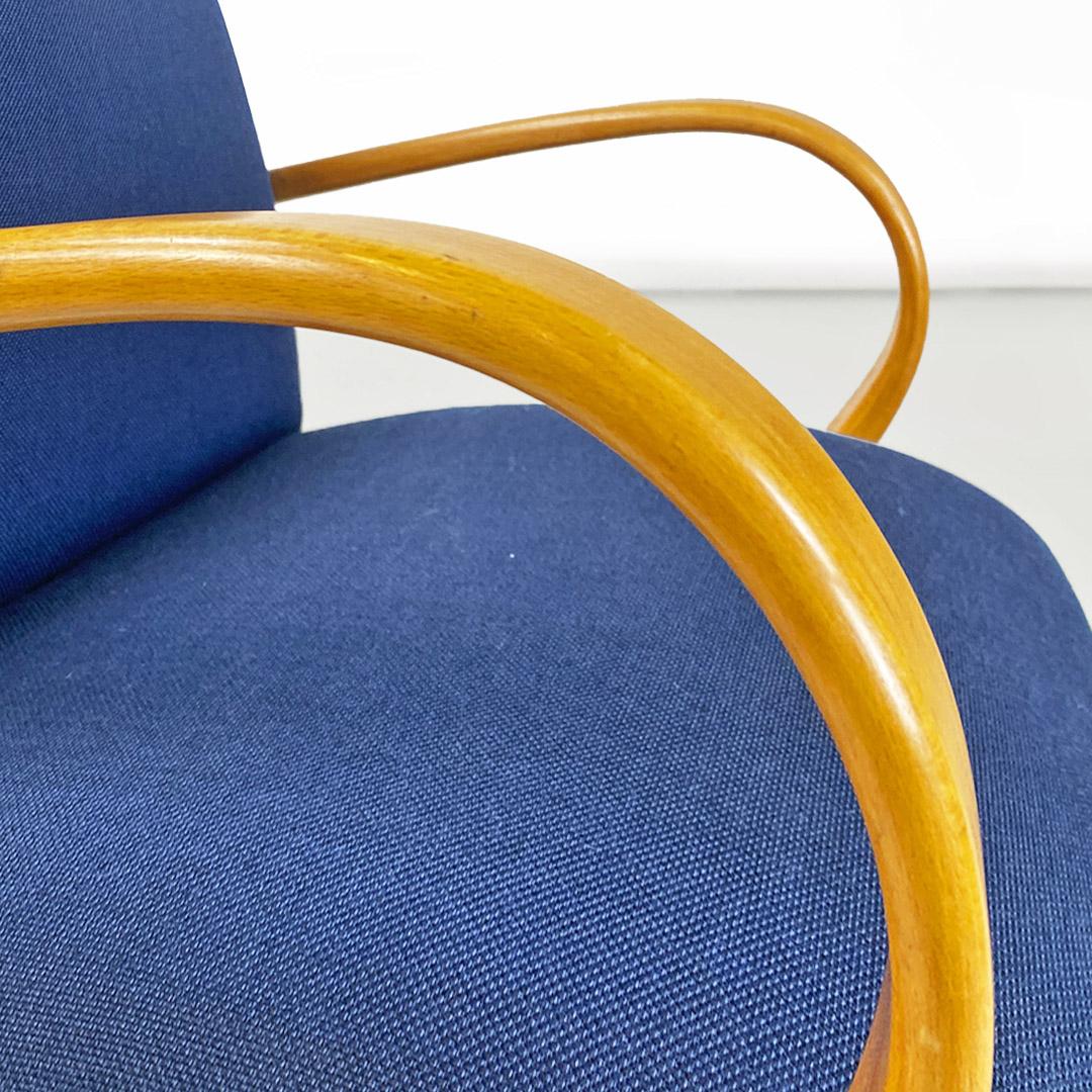Danish mid-century beech wood and blue cotton armchair with armrests, 1960s 3