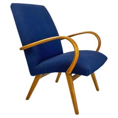 Dänischer Sessel, mit Armlehnen, Buchenholz und blaue Baumwolle, 1960er Jahre