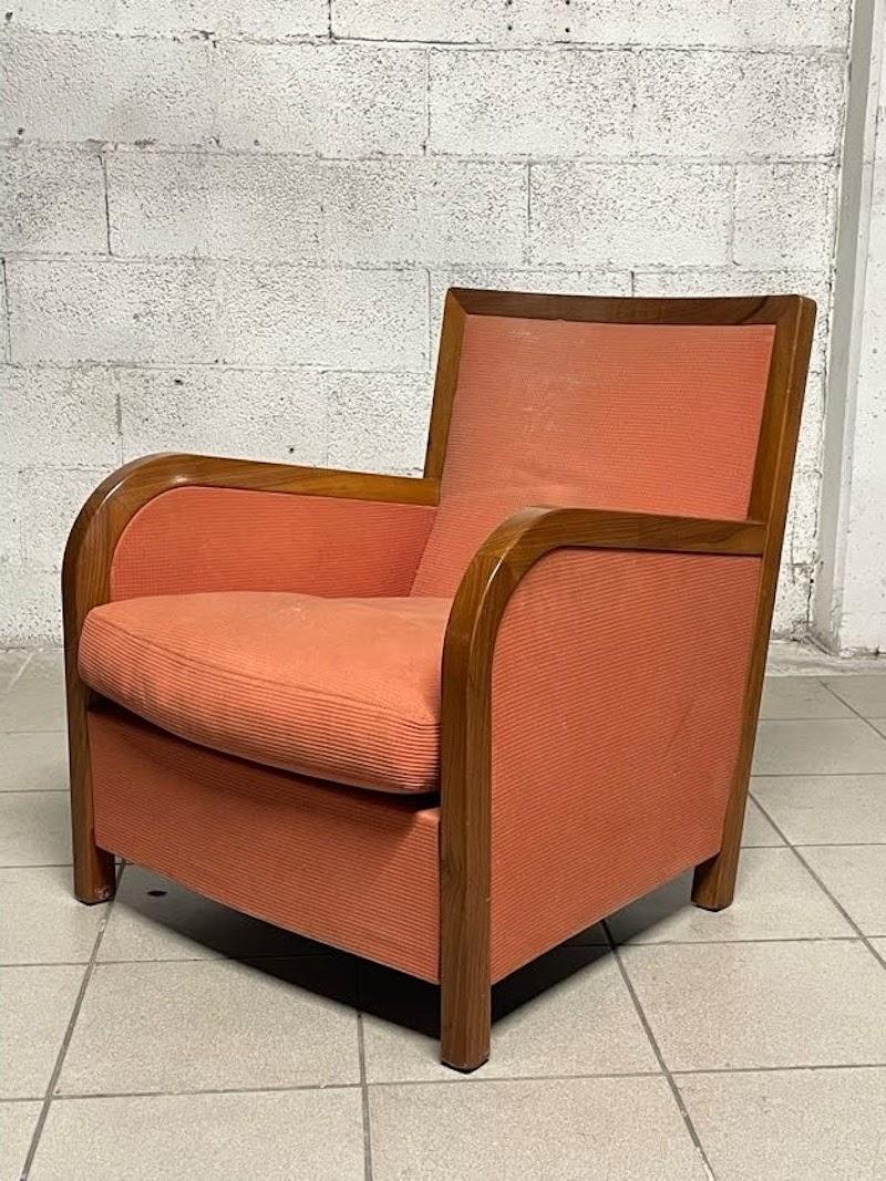 1940s deco sillón de nogal y tela en venta 5