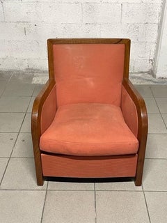 1940s deco armchair walnut and fabric