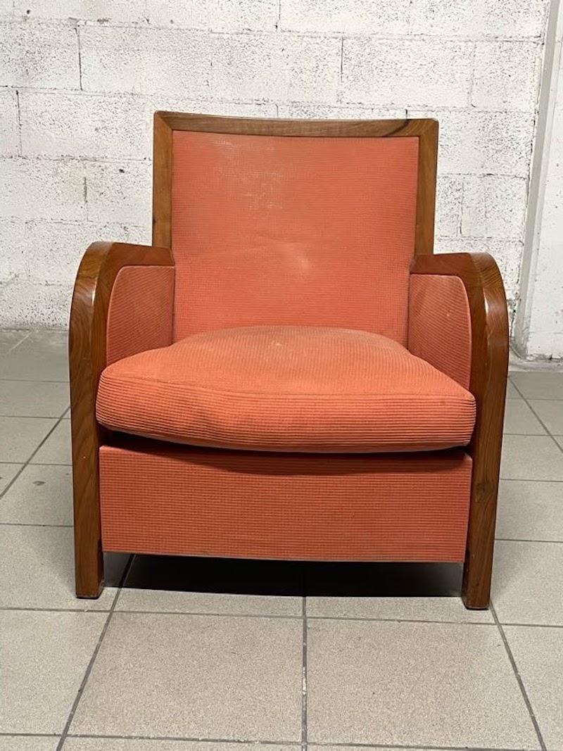 1940s deco sillón de nogal y tela Art Decó en venta