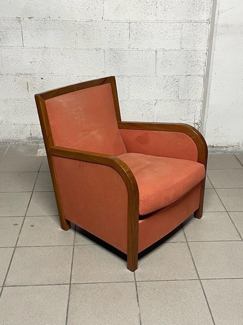 1940s deco sillón de nogal y tela Italian en venta