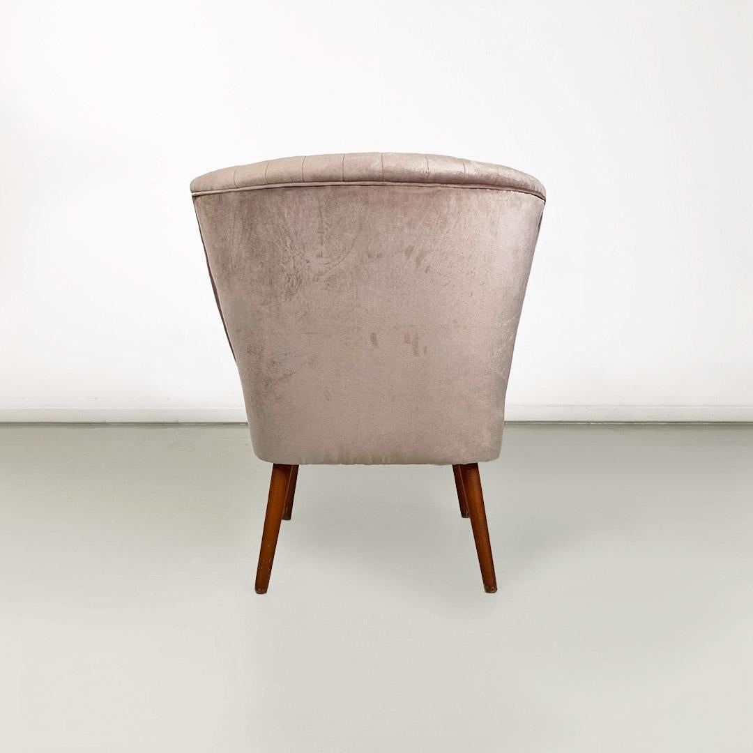 Mid-20th Century Small armchair in powder pink velvet and beech legs ca. 1960. For Sale