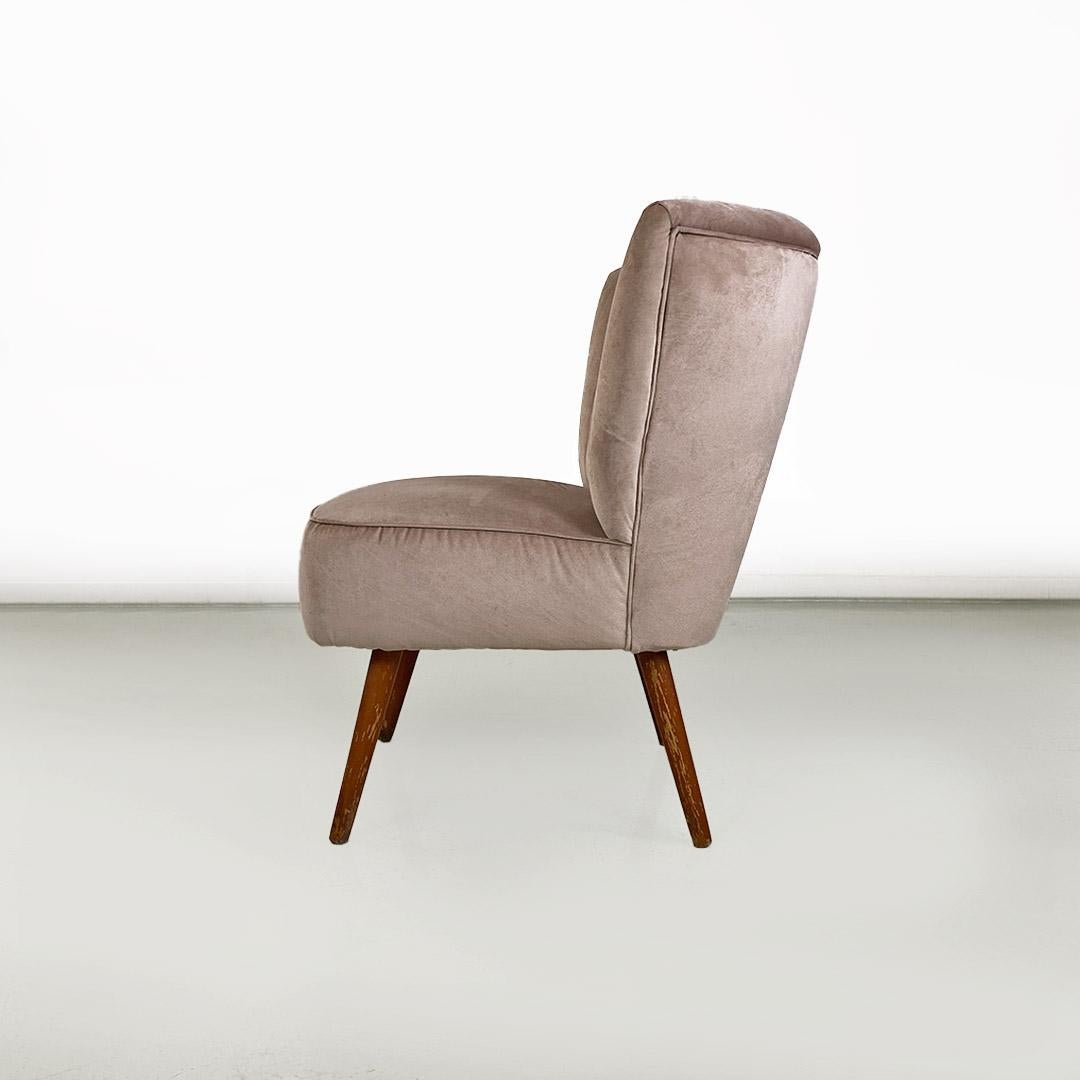 Velvet Small armchair in powder pink velvet and beech legs ca. 1960. For Sale